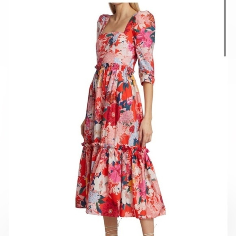 NWOT Cara Cara Blue Hill Dress Japanese Floral Red